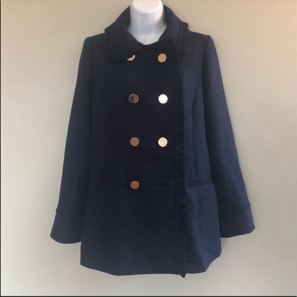 Crown & Ivy Ruffle Trim Peacoat in Navy NWT - Picture 2 of 6